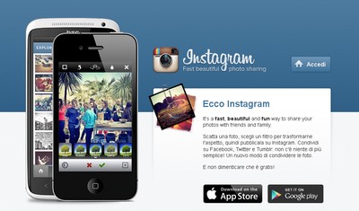 Instagram, homepage della piattaforma su web