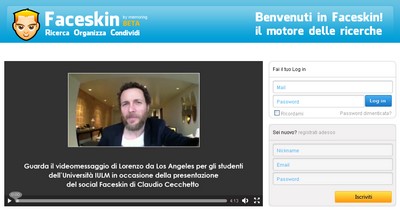 Faceskin, la homepage attuale