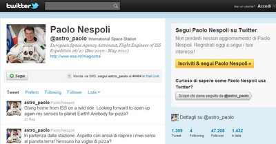 Paolo Nespoli su Twitter