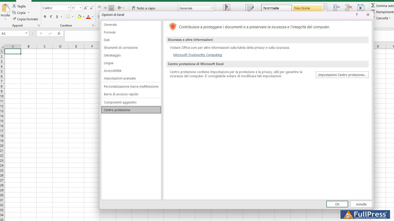 Centro protezione Excel